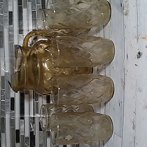 Vintage amber glass pitcher glasses set